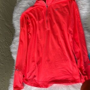Nike Dri-Fit Running women 3/4 zip jacket, bright coral , thumb holes,Size S